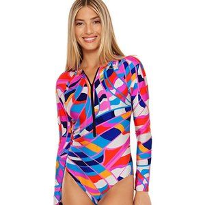 Trina Turk Rio Paddle graphic one piece multi swimsuit size L